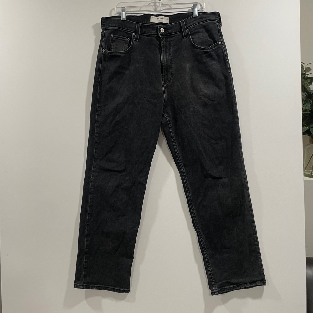 Hollister Baggy Jeans Mens 36x32 Washed Black Denim Skater Y2K 96% Cotton
